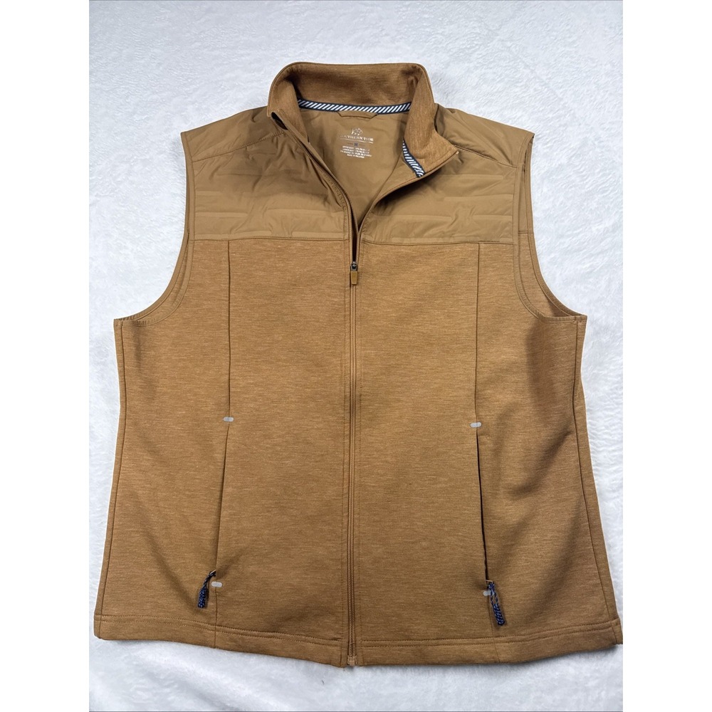 Southern Tide Vest Mens Medium Brown Tan Coligny Quilted Zip Pockets Golf Preppy